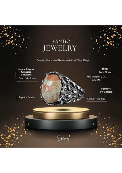Doğal Arizona Turkuaz Taş Yüzük, Erkekler Için Hediye, 925 Ayar Gümüş Yüzük, Minimalist Yüzük fiyatları