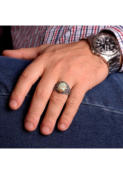 Doğal Arizona Turkuaz Taş Yüzük, Erkekler Için Hediye, 925 Ayar Gümüş Yüzük, Minimalist Yüzük modelleri