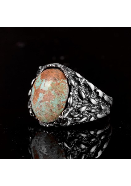 Doğal Arizona Turkuaz Taş Yüzük, Erkekler Için Hediye, 925 Ayar Gümüş Yüzük, Minimalist Yüzük indirimleri