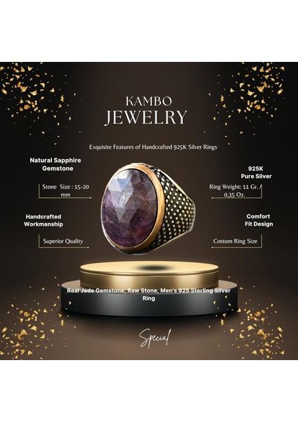 Safir Doğal Taş Erkek 925 Ayar Gümüş Yüzük - Kraliyet ve Güçlü fiyatları