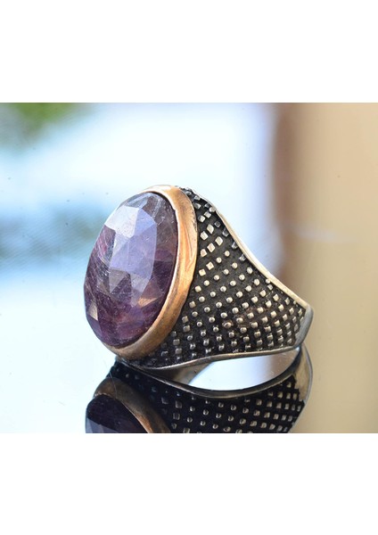 Safir Doğal Taş Erkek 925 Ayar Gümüş Yüzük - Kraliyet ve Güçlü fırsatları