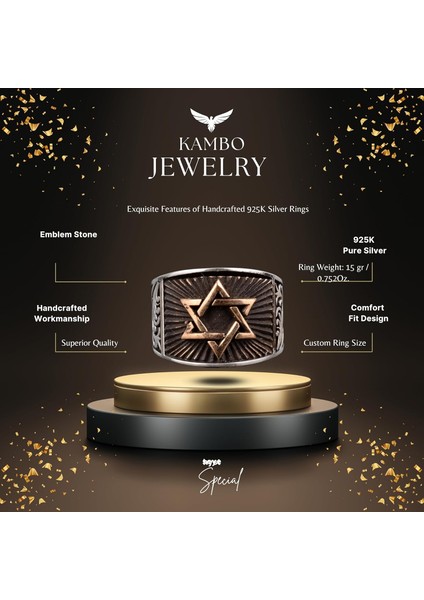 Erkekler Için David Yıldızı Yüzüğü, 925 Ayar Gümüş, El Yapımı ve Ince Tasarımlı fiyatları