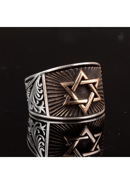 Erkekler Için David Yıldızı Yüzüğü, 925 Ayar Gümüş, El Yapımı ve Ince Tasarımlı modelleri