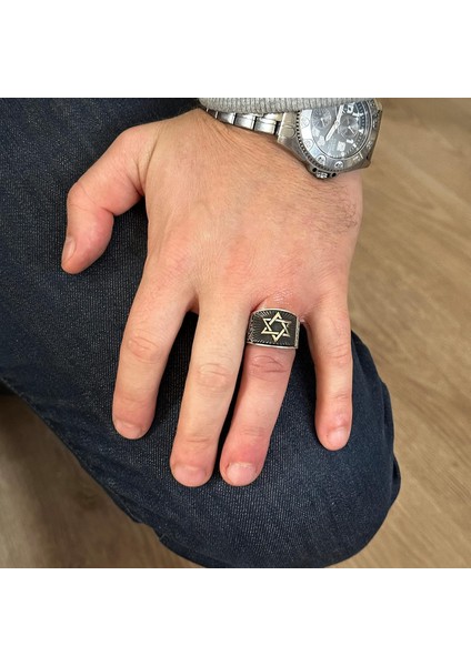 Erkekler Için David Yıldızı Yüzüğü, 925 Ayar Gümüş, El Yapımı ve Ince Tasarımlı indirimleri