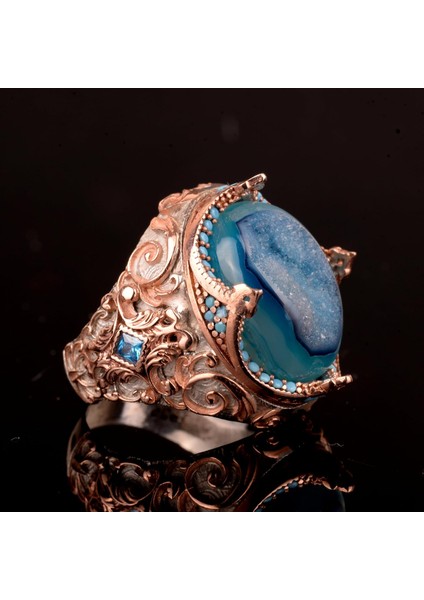 Doğal Drusy Kristal Kuvars Taş Yüzük, 925 Ayar Gümüş Yüzük Erkekler Için fırsatları