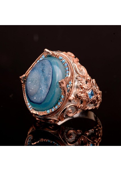 Doğal Drusy Kristal Kuvars Taş Yüzük, 925 Ayar Gümüş Yüzük Erkekler Için indirimleri