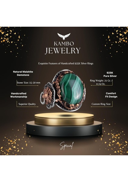 925 Ayar Katı Gümüş Erkek Yüzük, Doğal Malakit Taşı Yüzük, Aslan Başı Erkek Yüzük, Şifa Enerjisi Tasarımı fiyatları
