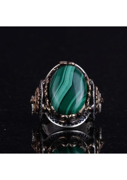 925 Ayar Katı Gümüş Erkek Yüzük, Doğal Malakit Taşı Yüzük, Aslan Başı Erkek Yüzük, Şifa Enerjisi Tasarımı fırsatları