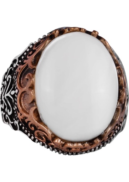 Doğal Taş El Yapımı Yüzük - 925 Ayar Gümüş El Yapımı Yüzük - Şık Farklı Yüzük (Sedef)