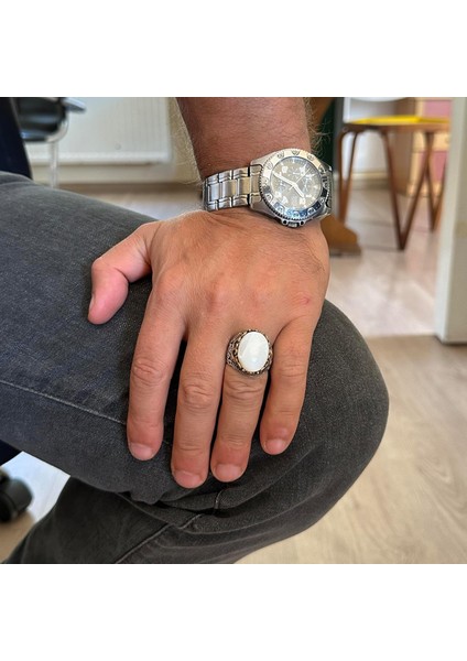 Doğal Taş El Yapımı Yüzük - 925 Ayar Gümüş El Yapımı Yüzük - Şık Farklı Yüzük (Sedef) modelleri