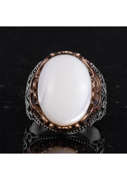 Doğal Taş El Yapımı Yüzük - 925 Ayar Gümüş El Yapımı Yüzük - Şık Farklı Yüzük (Sedef) fırsatları