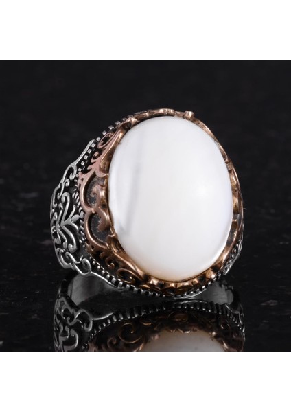 Doğal Taş El Yapımı Yüzük - 925 Ayar Gümüş El Yapımı Yüzük - Şık Farklı Yüzük (Sedef) indirimleri