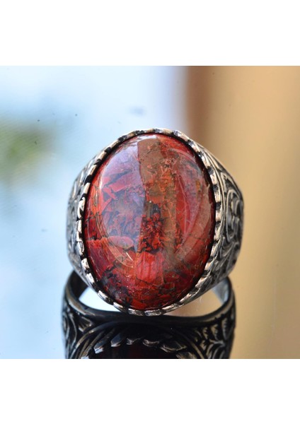925 Ayar Gümüş Yüzük - Doğal Taş Yüzük - (Kan Taşı) fiyatları
