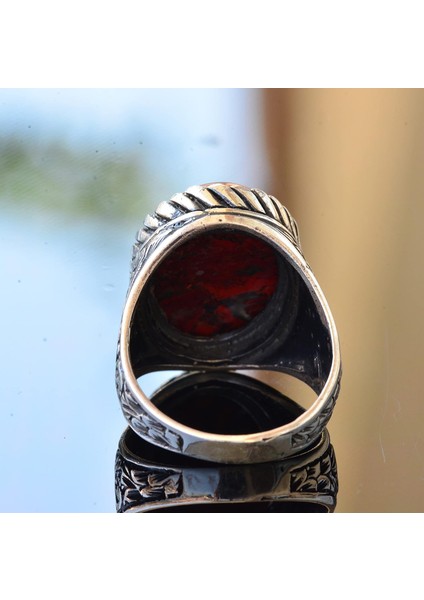 925 Ayar Gümüş Yüzük - Doğal Taş Yüzük - (Kan Taşı) indirimleri