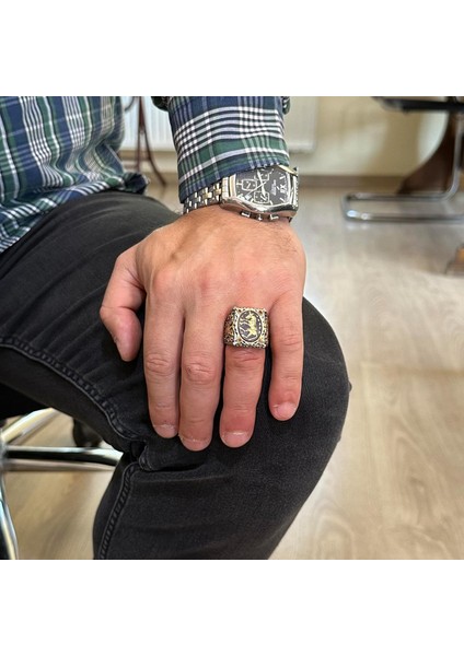 Doğal Agat Taşından At Yüzüğü - Oymalı ve Gravürlü Taş 925 Ayar Gümüş Erkek Yüzüğü modelleri