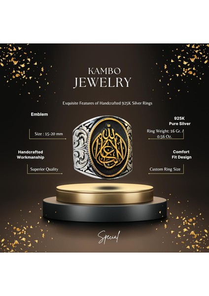 Erkekler Için Gümüş Islami Yüzük - Şık Tasarım ile Yazılı Desen fiyatları