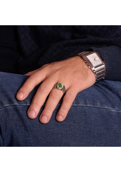 Doğal Arizona Turkuaz Taş Yüzük, 925 Ayar Gümüş Erkek Yüzük (Model-6) modelleri