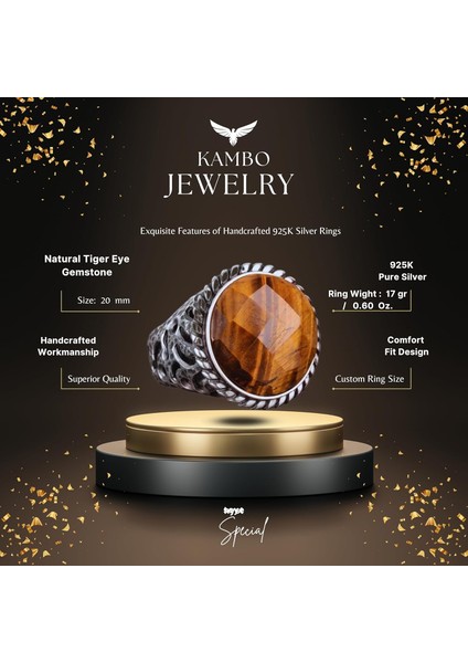 Doğal Kaplan Göz Taşı Yüzük, 925 Ayar Gümüş Yüzük fiyatları