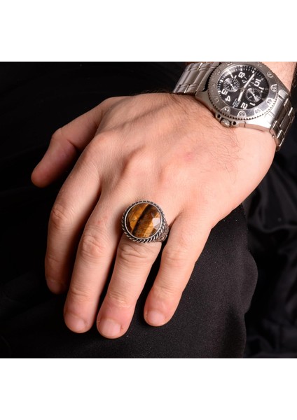 Doğal Kaplan Göz Taşı Yüzük, 925 Ayar Gümüş Yüzük modelleri