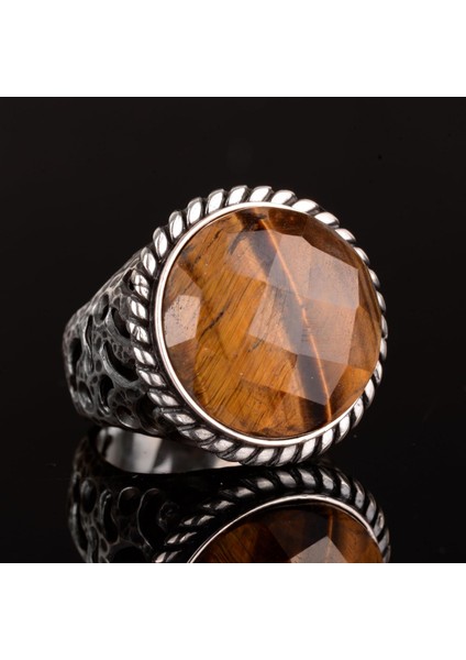 Doğal Kaplan Göz Taşı Yüzük, 925 Ayar Gümüş Yüzük fırsatları