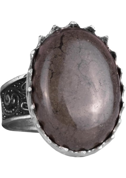 Doğal Taş Yüzük - 925 Ayar Gümüş Büyük Yüzük - El Yapımı Yüzük (Pirit)