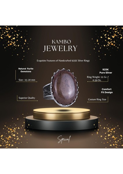 Doğal Taş Yüzük - 925 Ayar Gümüş Büyük Yüzük - El Yapımı Yüzük (Pirit) fiyatları