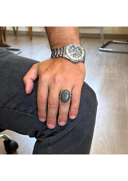 Doğal Taş Yüzük - 925 Ayar Gümüş Büyük Yüzük - El Yapımı Yüzük (Pirit) modelleri