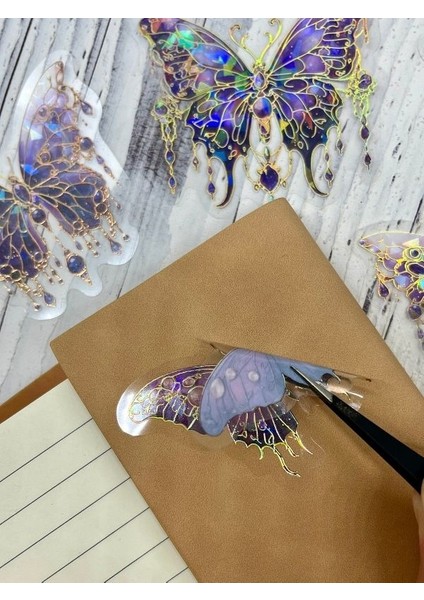 Starlıght Under The Moon Işıl Işıl Mor Kelebekler Şeffaf Pet Sticker Set/çıkartma/su Geçirmez/altın Yaldızlı/bullet Journal indirimleri