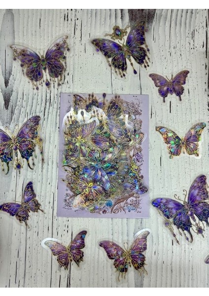 Starlıght Under The Moon Işıl Işıl Mor Kelebekler Şeffaf Pet Sticker Set/çıkartma/su Geçirmez/altın Yaldızlı/bullet Journal