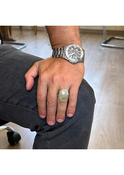 Doğal Taş Yüzük - 925 Ayar Gümüş Büyük Yüzük - El Yapımı Yüzük (Altın Rutilet Kuvars) modelleri