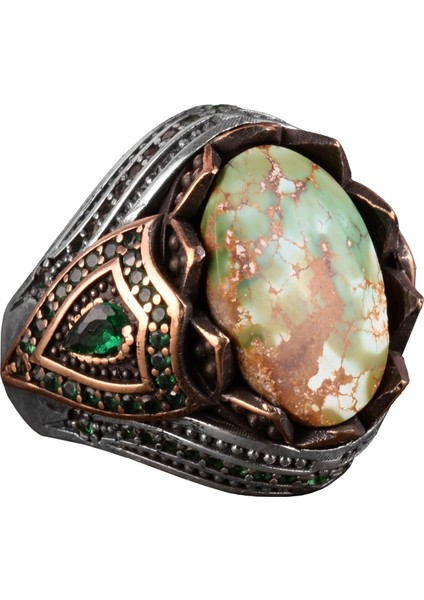 Doğal Arizona Turkuaz Taş Yüzük, 925 Ayar Gümüş Yüzük Erkekler Için