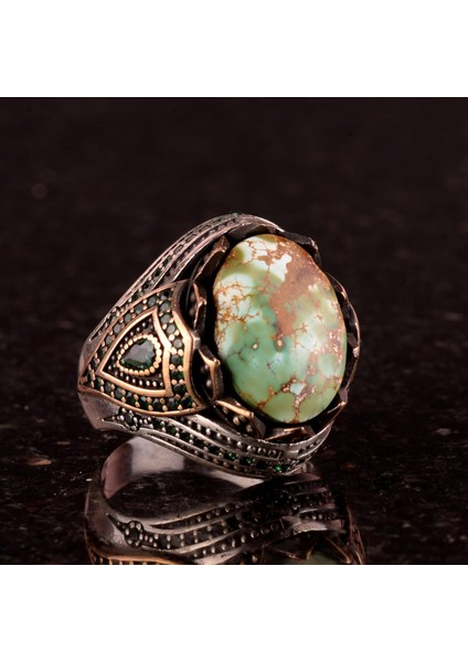 Doğal Arizona Turkuaz Taş Yüzük, 925 Ayar Gümüş Yüzük Erkekler Için fırsatları