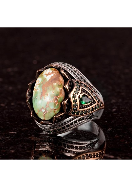 Doğal Arizona Turkuaz Taş Yüzük, 925 Ayar Gümüş Yüzük Erkekler Için indirimleri