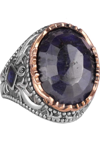 Doğal Taş Yüzük - 925 Ayar Gümüş El Yapımı Yüzük (Safir)