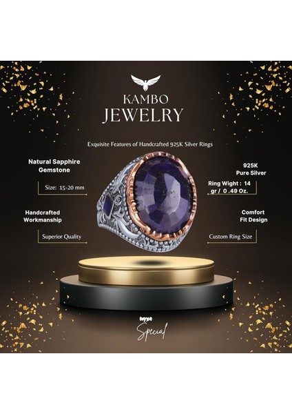 Doğal Taş Yüzük - 925 Ayar Gümüş El Yapımı Yüzük (Safir) fiyatları