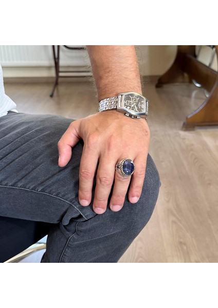 Doğal Taş Yüzük - 925 Ayar Gümüş El Yapımı Yüzük (Safir) modelleri