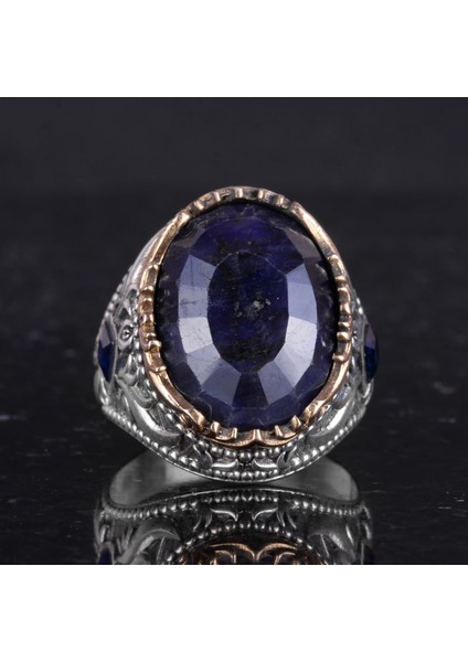 Doğal Taş Yüzük - 925 Ayar Gümüş El Yapımı Yüzük (Safir) fırsatları
