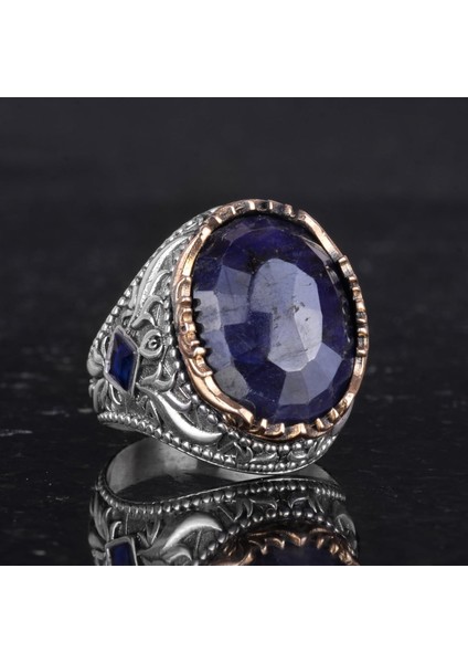 Doğal Taş Yüzük - 925 Ayar Gümüş El Yapımı Yüzük (Safir) indirimleri
