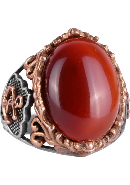 Denizci Çapa Gümüş Yüzük, Doğal Taş Yüzük, 925 Ayar Sterlin Gümüş Yüzük (Kırmızı Akik)