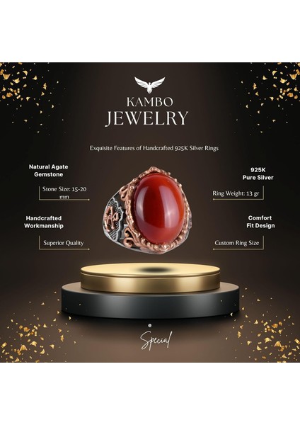 Denizci Çapa Gümüş Yüzük, Doğal Taş Yüzük, 925 Ayar Sterlin Gümüş Yüzük (Kırmızı Akik) fiyatları