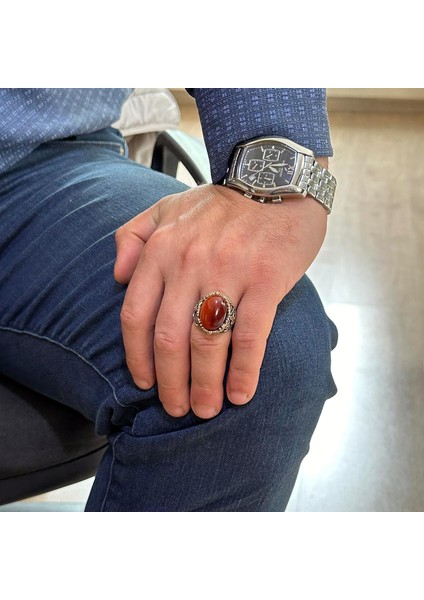 Denizci Çapa Gümüş Yüzük, Doğal Taş Yüzük, 925 Ayar Sterlin Gümüş Yüzük (Kırmızı Akik) modelleri