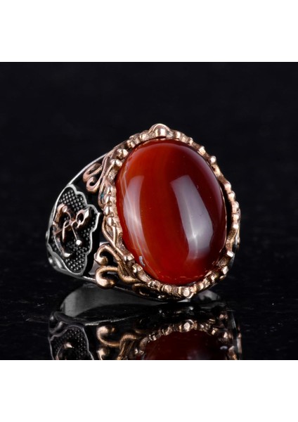 Denizci Çapa Gümüş Yüzük, Doğal Taş Yüzük, 925 Ayar Sterlin Gümüş Yüzük (Kırmızı Akik) fırsatları