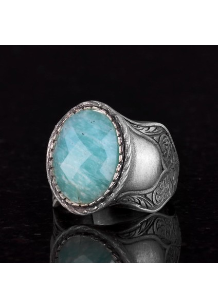 Doğal Taş Yüzük, 925 Ayar Gümüş Yüzük, (Amazonit) indirimleri