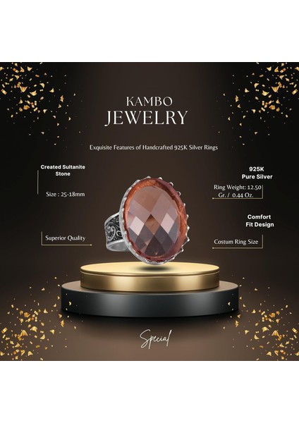 925 Ayar Gümüş Yüzük - Büyük Yüzük - Taşlı Gümüş Yüzük - El Yapımı Yüzük (Yapay Sultanit) fiyatları