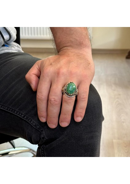 Doğal Zümrüt Taşlı Yüzük, Aslan Sinyal Yüzüğü - 925 Ayar Katkısız Gümüş Yüzük modelleri