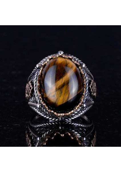 El Yapımı Kaplan Gözlü Doğal Taş Yüzük, 925K Katı Gümüş Erkek Yüzüğü, Cesur Tasarım fiyatları