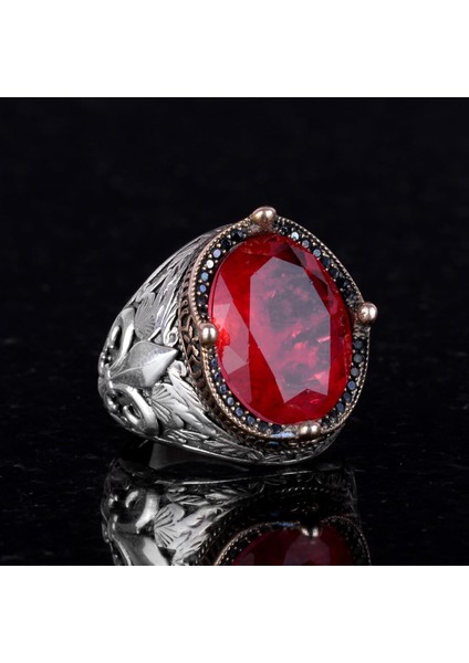 925 Ayar Gümüş Yüzükler Premium Üretilmiş Taşlarla (Kırmızı Paraiba Üretilmiş Taş) modelleri