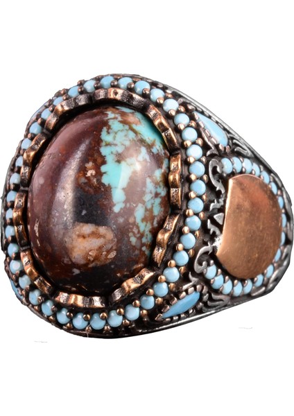 Doğal Arizona Turkuaz Taş Yüzük, Minimalist Yüzük, 925 Ayar Gümüş Erkek Yüzük