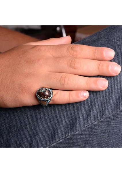 Doğal Arizona Turkuaz Taş Yüzük, Minimalist Yüzük, 925 Ayar Gümüş Erkek Yüzük modelleri