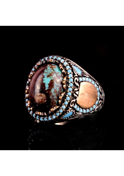 Doğal Arizona Turkuaz Taş Yüzük, Minimalist Yüzük, 925 Ayar Gümüş Erkek Yüzük fırsatları